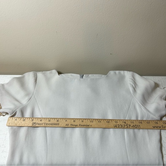 J Mclaughlin midi Bejeweled sleeves Cream Colored Dress Size 10 made in USA - Picture 6 of 13